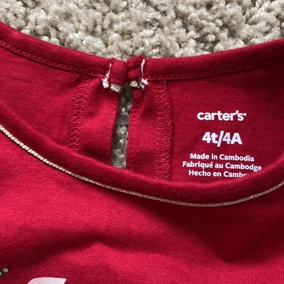 NWT Carter's Toddler Girls Christmas Reindeer Jersey T-shirt - Size 4T - Picture 4 of 8